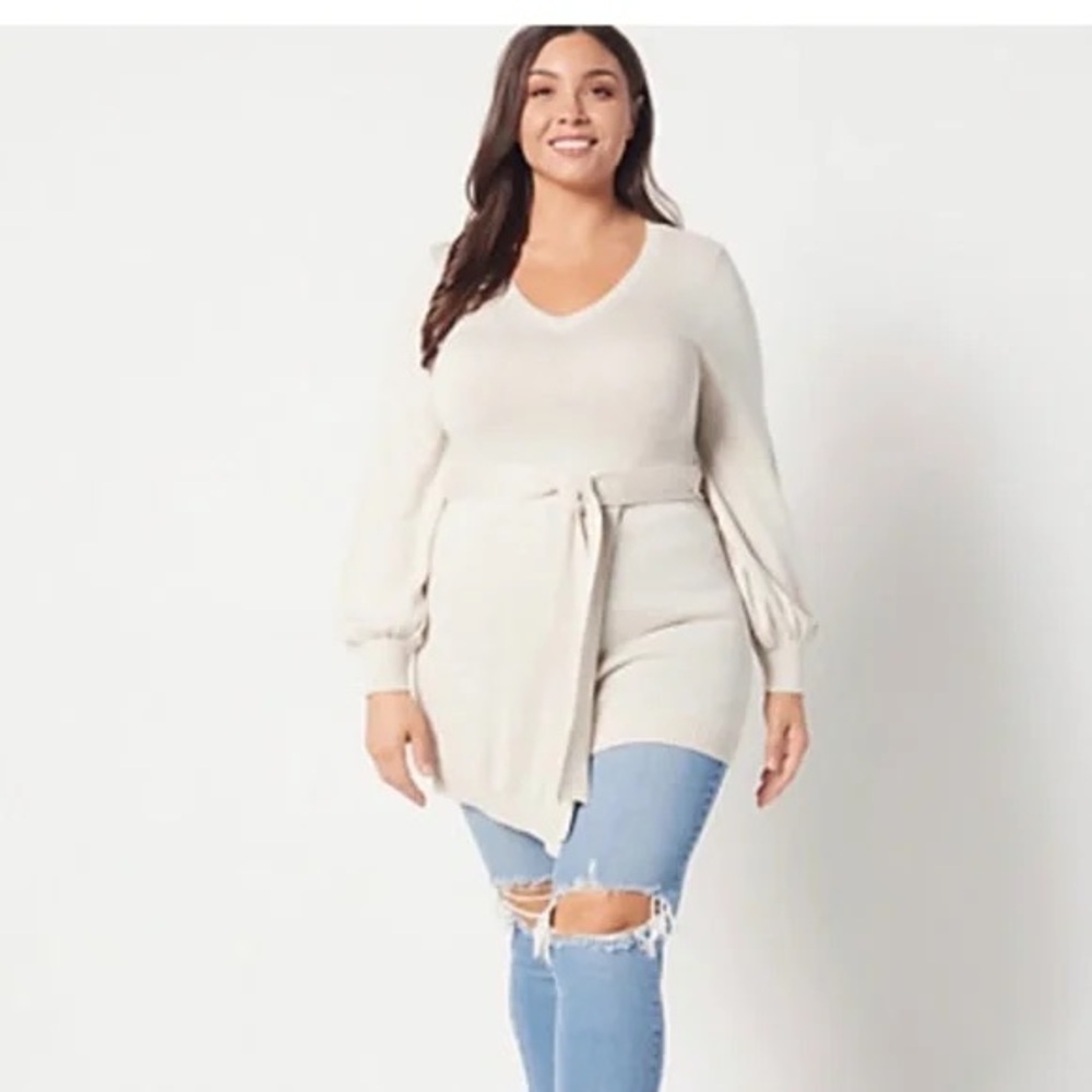 GIRL WITH CURVES Faux Wrap Sweater A458124